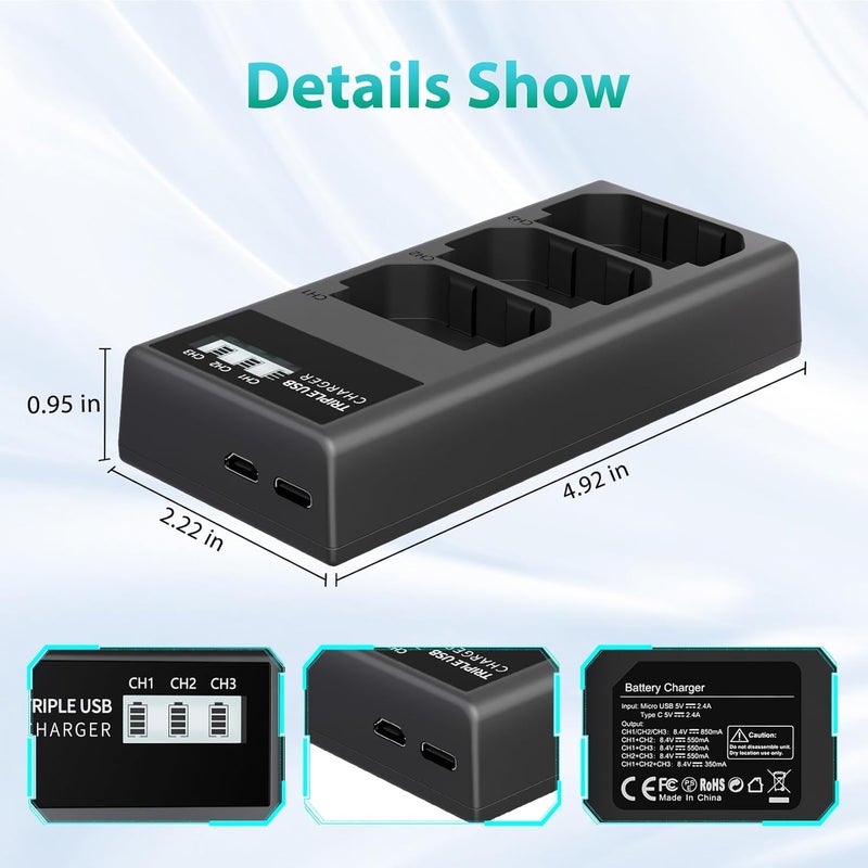 L & P NP-FZ100 Battery Charger, 3-Slot USB Charger with LCD Display, Compatible with Sony A9 A9R A9S A9II A7C A7CII A7SIII A7III A7RIII A7RIV A7IV A6600 A6700 ZV-E1 Cameras, Battery Charger for np-fz100 - Image 3